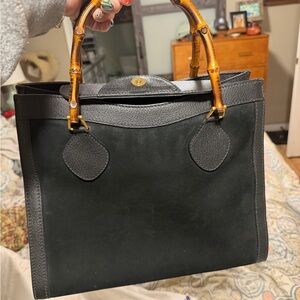 GUCCI Black Tote Bag with Bamboo Handles FRM THE REAL REAL